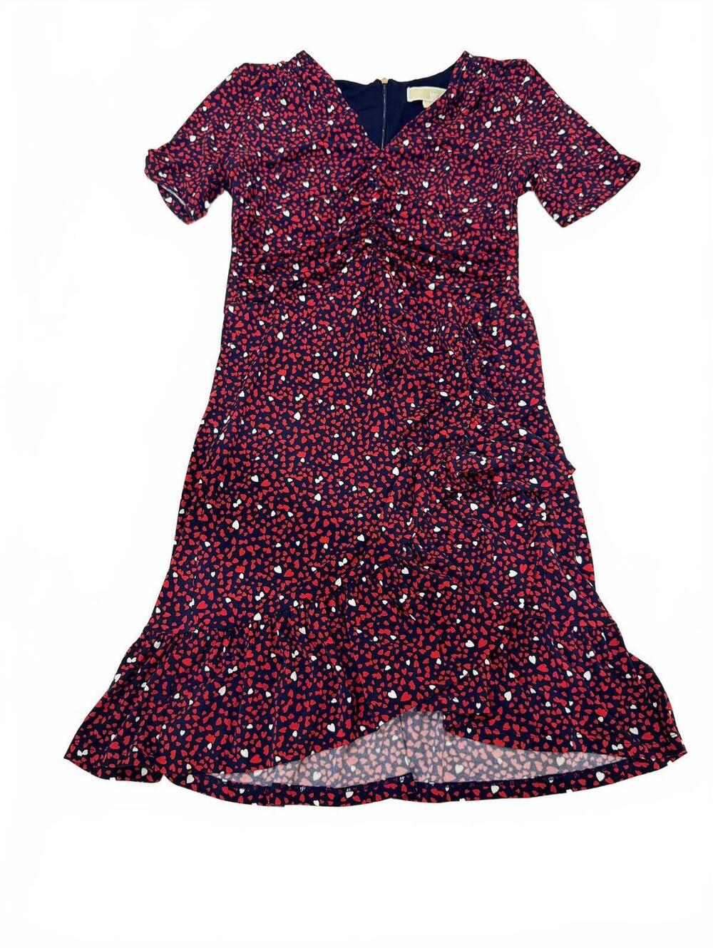 MICHAEL Michael Kors Heart Print Ruched Mini Dress Medium - Picture 3 of 9